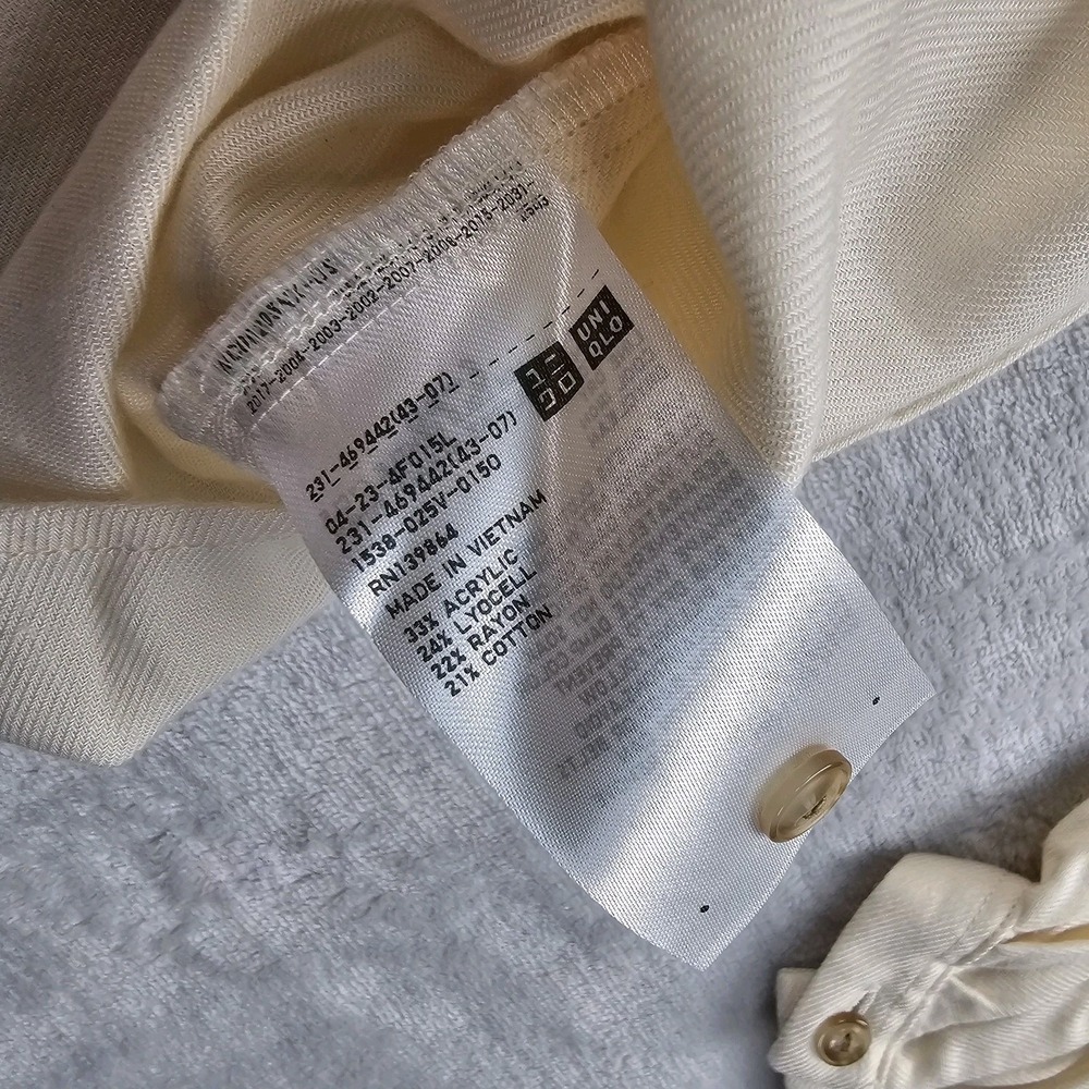 Uniqlo Soft Flannel Gathered Blouse Womens L Peasant Off White Cream Cottagecore - Picture 10 of 11